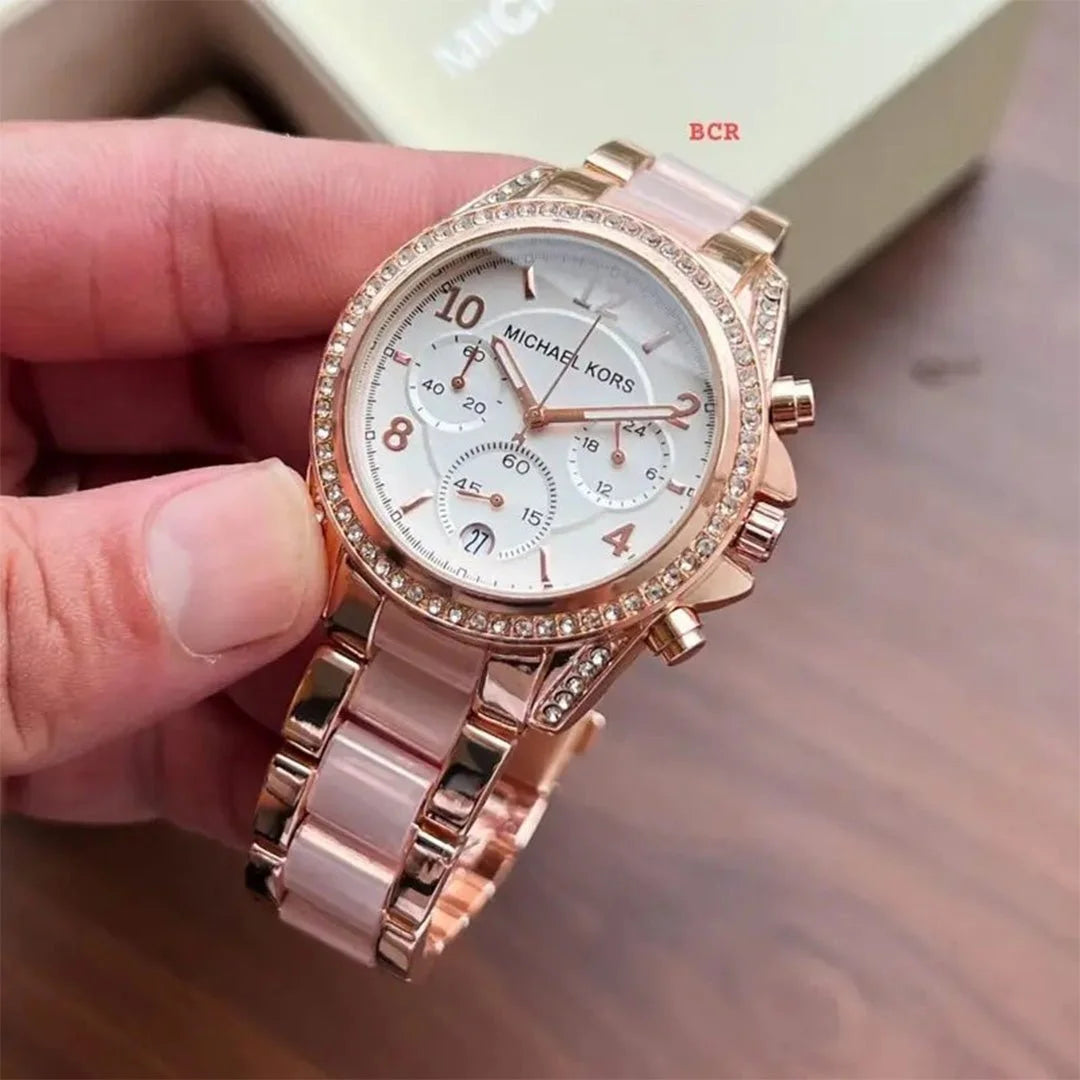 Mich_ael Kor_s Mk Pink White Dial Diamond Ladies Watch